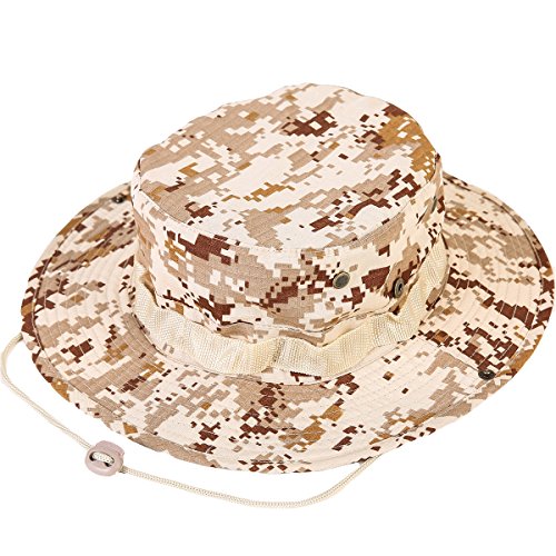 Wide Brim Boonie Hat, Men & Women Top Camo Bucket Hats for Safari Military Beach - color: Desert Digi