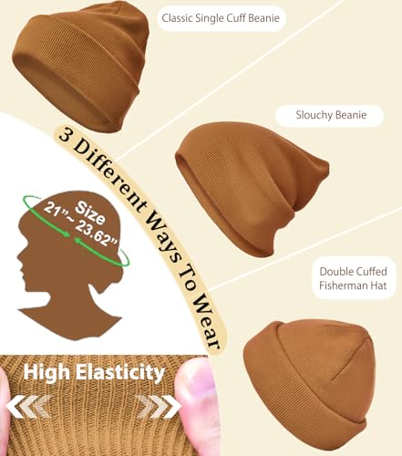ROYBENS 100% Cotton Beanie Hat for Women Men Warm Winter Hats Knit Beanies - color: Brown