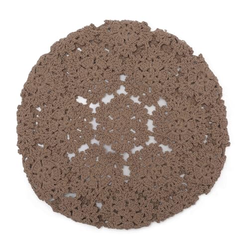 ZLYC Women Cotton Slouchy Crochet Beret Handmade Cutout Floral Beanie Hat - color: Floral Camel