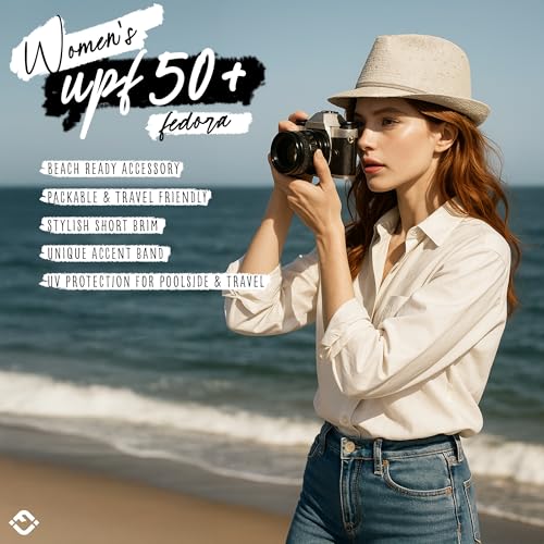 Funky Junque Short Brim Fedora Packable Sun Hat for Women - color: Sequin - Cream