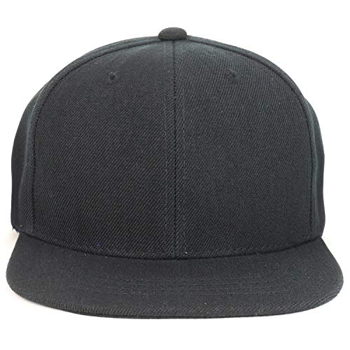 Armycrew Youth Kid's Solid Color Flat Bill Snapback Baseball Cap - color: Black