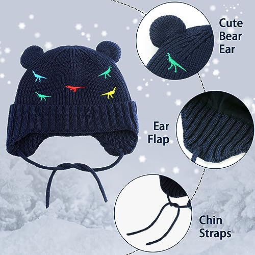BAVST Baby Beanie Hat for Winter with Earfalp Cute Bear Kids Toddler Girls Boys Warm Knit Cap 0-2Years - color: D-navy, size: 6-12 Months