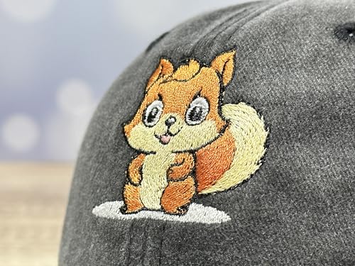 Adjustable Embroidery Animal Baseball Hat for Kid Toddler Child - color: Squirrel (Washed Black)