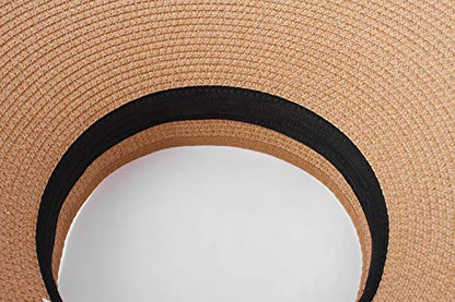 Women Sun Visors Foldable Straw Hats Summer Beach Packable Hat Floppy Wide Brim Cap Deep Style, Adjustable Size - color: Black+khaki