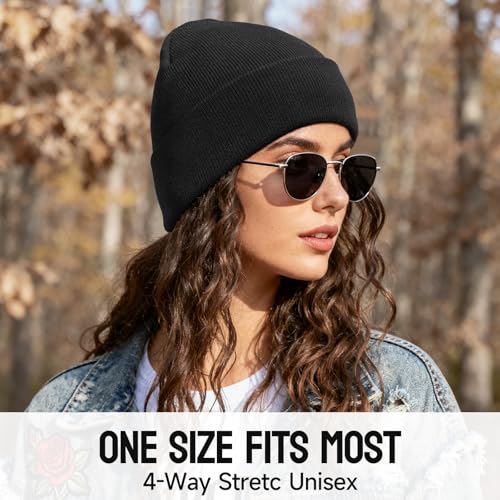 OZERO Beanie for Men and Women, Double-Layer Cuffed Knit Winter Hat - color: Black+black