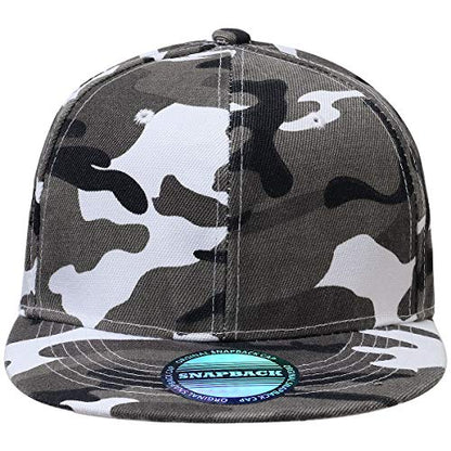 Classic Snapback Hat Cap Hip Hop Style Flat Bill Blank Solid Color Adjustable Size - color: 1pc Grey Camouflage