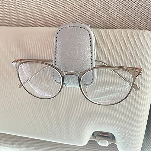 KIWEN Sunglasses Holders for Car Visor, Magnetic Leather Glasses Eyeglass Clip for Car, Ticket Card Clip Sunglasses Mount, Car Visor Accessories Gadgets (1, Grey) - color: Grey