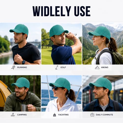 Quick Dry Baseball Cap Curved Brim Snapback Hat Mesh for Men Women - color: Lakegreen