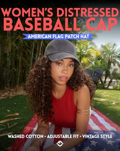 Funky Junque Distressed Baseball Cap, Vintage Embroidered Dad Hat - color: American Flag - Dark Grey