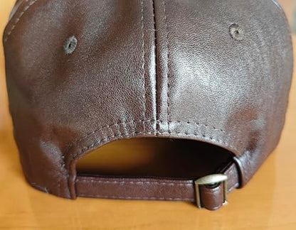 Leather Baseball Cap, Adjustable PU Leather Outdoor Sport Caps for Men Women - color: Brown