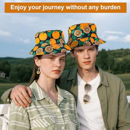 Orange Fruit Bucket Hats for Men and Women Foldable Double-Side Reversible Road Beach Trip Fishing Hat