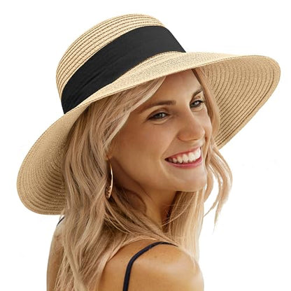 Tavaleu Sun Beach Hats for Women Wide Brim Straw Hats Foldable Summer Hat - color: 11.5cm- Khaki