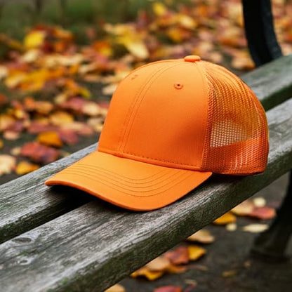 Falari Trucker Hat Baseball Cap Structured Plain Design 6 Panel, Adjustable Size - color: 1pk Orange