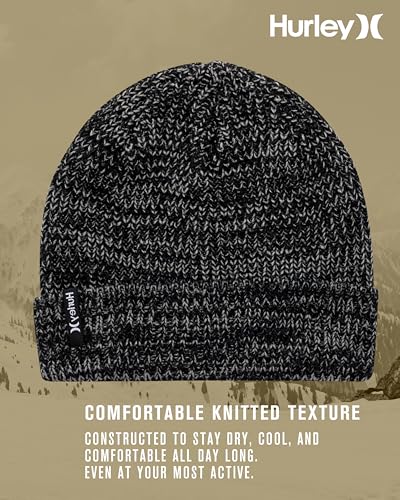 Hurley Men's Cuffed Beanie - Classic Midweight Loose Knitted Winter Hat for Men - color: Black/Grey
