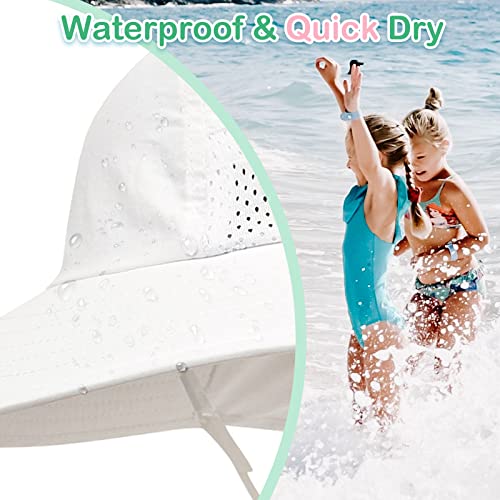 XIAOHAWANG Girls Sun Hat Baby Beach Hats Boys UPF 50+ Kids Summer Protection Cap Toddler Breathable Caps Wide Brim Neck Flap - color: White, size: 6-12 Months