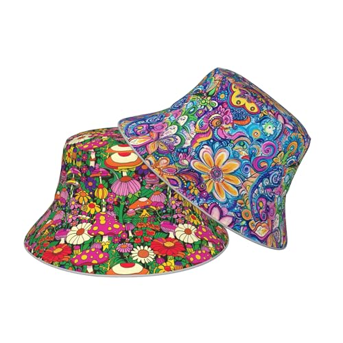 Bucket Hat Double-Side-Wear Reversible Sun Hat Beach Travel Hiking for Women Men - color: C091
