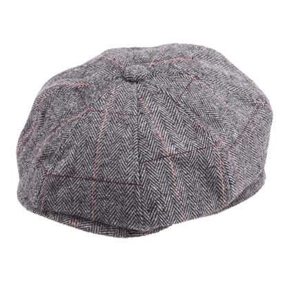 LADYBRO 8 Panel Newsboy Hats for Men Cap Irish Wool Blend Tweed, Adjustable - color: 003 Plaid Grey, size: 7 3/4-8