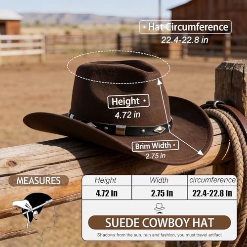 Unisex Cowboy Hat for Men and Women, Classic Denim Hat with Wide Brim, Adjustable Band, Perfect for Western Theme Parties - color: Brown
