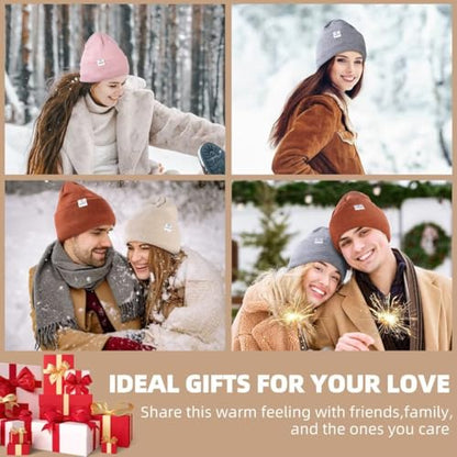 3 Pack Satin Lined Winter Beanie Hats for Women Men,Silk Lined Womens Beanies Knit Soft Warm Cuffed Hat - color: Black+caramel+olive Green