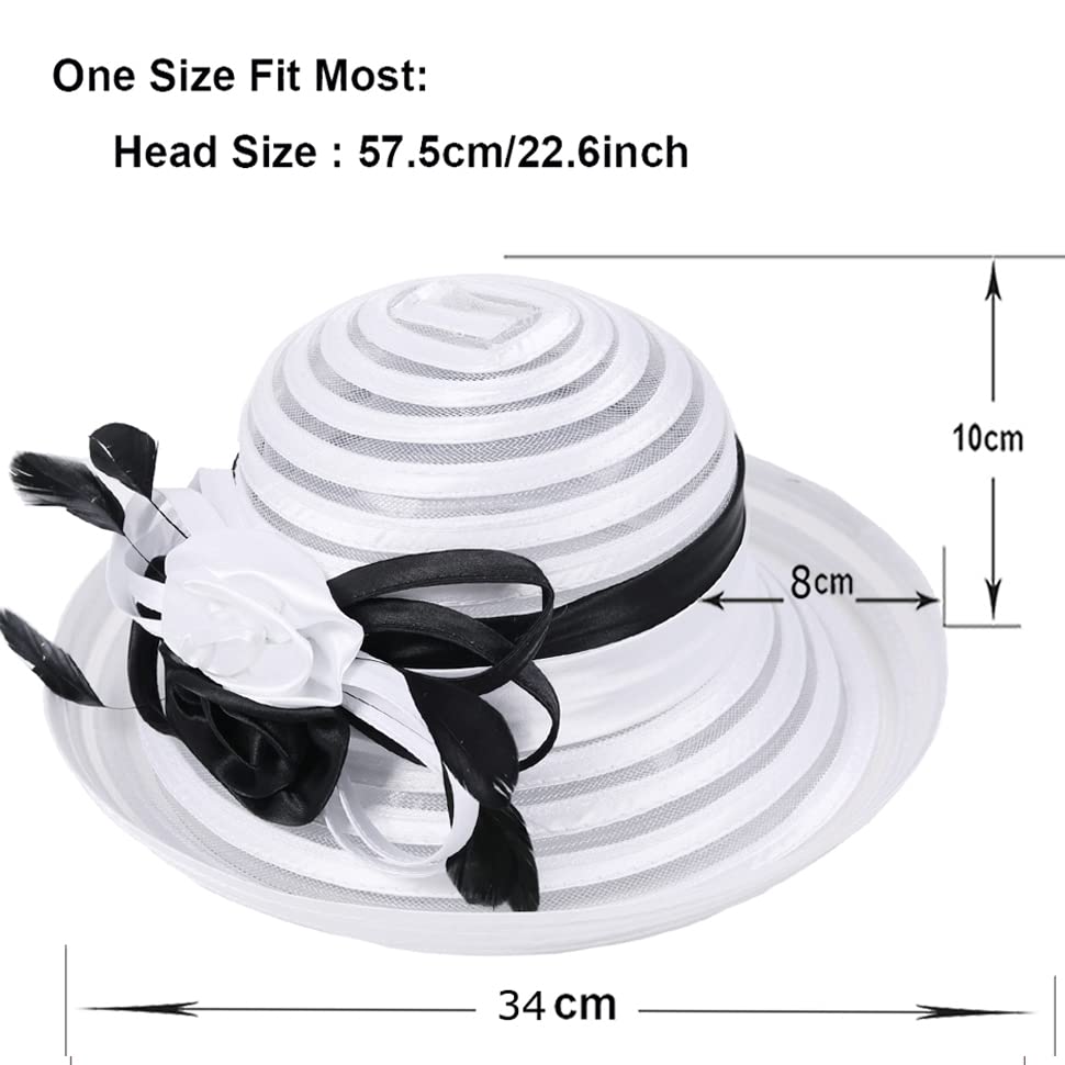 Ruphedy Women Derby Church Dress Bucket Hat Fascinators Tea Party Wedding Hat - color: S027-white