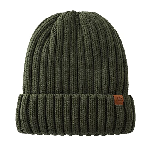 Home Prefer Mens Winter Hat Wool Fleece Lined Knit Beanie Hat Warm Stocking Caps - color: Army Green