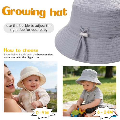 Baby Sun Hat Infant Toddler Summer Cotton Yarn Beach Bucket Hat for Boy Girl - color: Gray, size: 6-24 Months