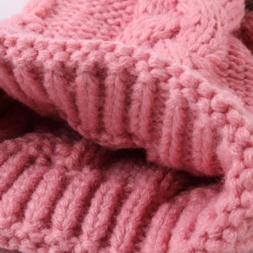 2PCS Parent-Child Knit Hat Family Matching Winter Warmer Hat Mother & Baby Crochet Beanie Ski Cap with Pom - color: Pink