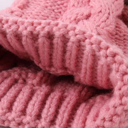 2PCS Parent-Child Knit Hat Family Matching Winter Warmer Hat Mother & Baby Crochet Beanie Ski Cap with Pom - color: Pink