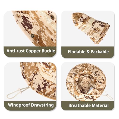 Sun Hats for Men Women Bucket Hat UPF 50+ Boonie Fishing Safari Hat - color: Beige Digital