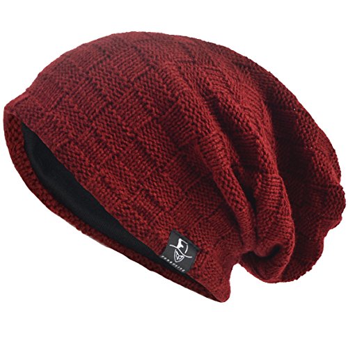 VECRY Men's Slouch Beanie Skull Cap Long Baggy Hip-Hop Winter Summer Hat - color: Checked-claret