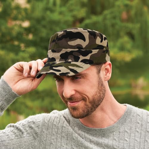 2 Pack Cadet Army Caps Flat Top Military Hats for Men Women - color: Jungle Camo