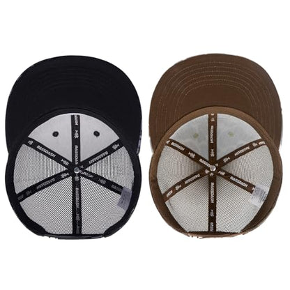 BASSDASH 2 Pack Flat Brim Trucker Cap Adjustable Snapback Hat Mesh Back for Men Women Fishing Hunting - color: Autumn Forest & Color Block Camo