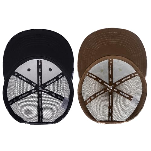 BASSDASH 2 Pack Flat Brim Trucker Cap Adjustable Snapback Hat Mesh Back for Men Women Fishing Hunting - color: Autumn Forest & Color Block Camo