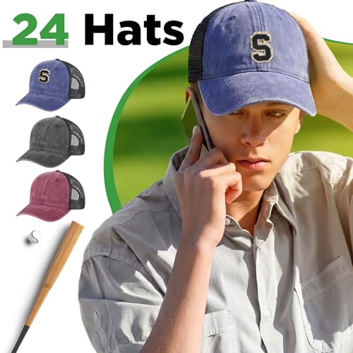 Suhine 24 Pcs Blank Trucker Hat Bulk,Unisex Baseball Cap - color: Black Blue Red