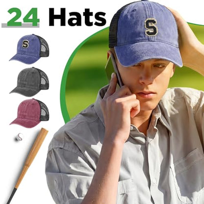 Suhine 24 Pcs Blank Trucker Hat Bulk,Unisex Baseball Cap - color: Black Blue Red