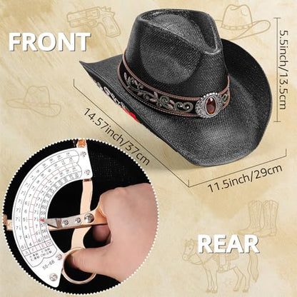 Straw Cowboy Hat for Men and Women Cowgirl Cowboys Cowgirls Woven Crease for Western Gift Gifts - color: Black Tradition Hat