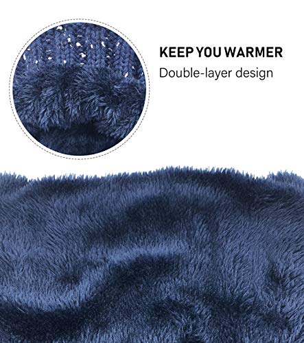 IYEBRAO Womens Winter Knit Beanie Hat and Scarf Set Girls Cute Slouchy Thick Fleece Lined Ski Hat Warm Skull Cap with Pom - color: Navy Blue