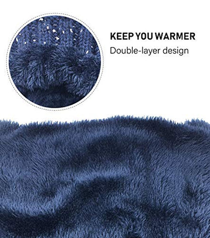 IYEBRAO Womens Winter Knit Beanie Hat and Scarf Set Girls Cute Slouchy Thick Fleece Lined Ski Hat Warm Skull Cap with Pom - color: Navy Blue