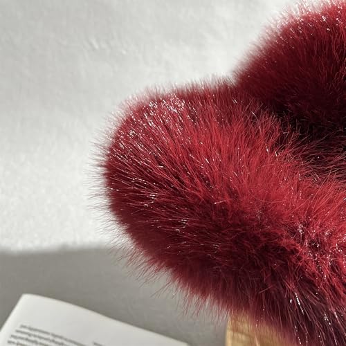 Dikoaina Faux Fur Bucket Hat for Women Girl – Oversized Brim, Super Soft & Fluffy Winter Hat - color: Burgundy