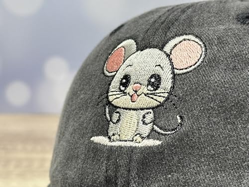 Adjustable Embroidery Animal Baseball Hat for Kid Toddler Child - color: Mouse (Washed Black)
