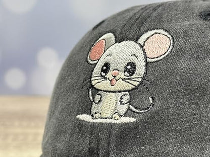 Adjustable Embroidery Animal Baseball Hat for Kid Toddler Child - color: Mouse (Washed Black)