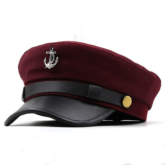 Newsboy Cap for Women Beret Hat Vintage Military Sailor Captain Caps - color: Wine Red
