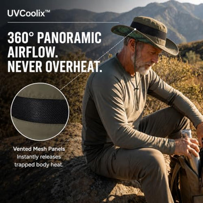 UvCoolix™ Cooling Sweatband Breathable Bucket UPF50+ XL XXL Sun Hat Under Stiff Wide Brim Pattern Boonie Fishing,Hiking,Beach - color: Darkgray-palm, size: Medium-Large