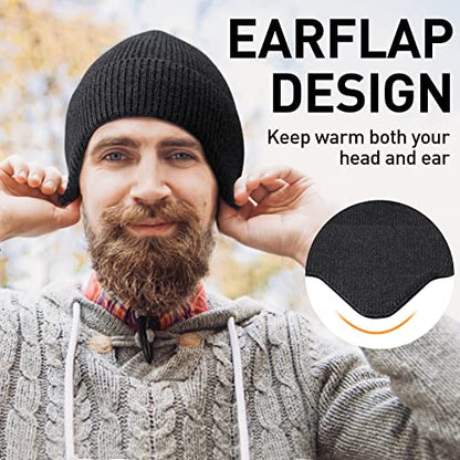Arcweg Beanie with Earflap for Men Women Winter Warm Thermal Hats Stocking Cap Toboggan Outdoor Hat - color: Carbon Grey