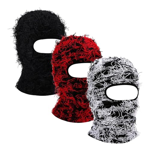 yolrdiw 2 Pieces Winter Distressed Balaclava Knitted Ski Full Face Mask for Women Men - color: 3 Pcs a