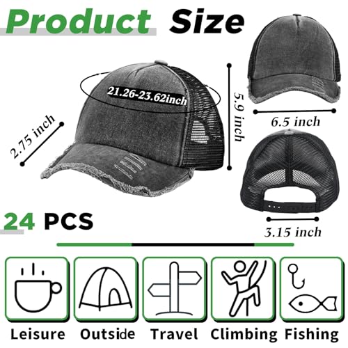 Suhine 24 Pcs Blank Trucker Hat Bulk,Unisex Baseball Cap - color: Black