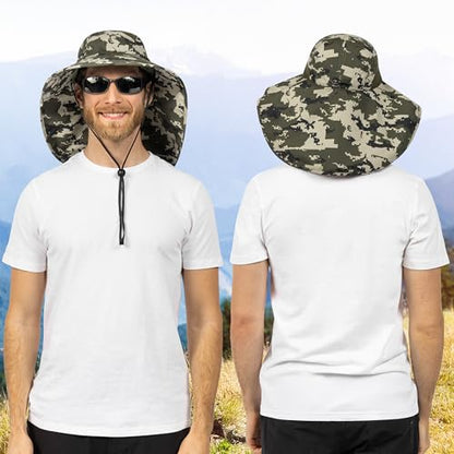SUN CUBE Wide Brim Sun Hat with Neck Flap for Men Women, UPF50+ Fishing - color: Green Camo