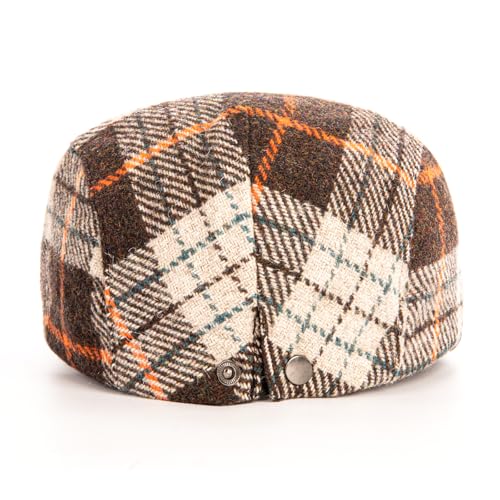 Men Wool Blend Flat-Top Tweed Newsboy Hat/Ivy Cap/Adjustable Plaid Driver's Hat - color: Coffee
