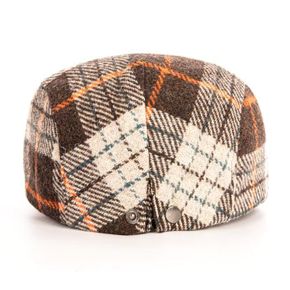 Men Wool Blend Flat-Top Tweed Newsboy Hat/Ivy Cap/Adjustable Plaid Driver's Hat - color: Coffee
