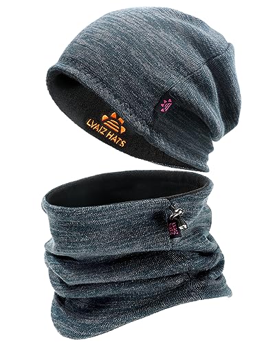 Winter Beanie Hat Scarf for Men Women Knit Thick Fleece Lined Warm Windproof Ski Skull Cap Neck Warmer Gaiter Face Scarf Set - color: Mixed Black